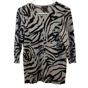 Bloomingdales Cashmere Zebra Print Cardigan Sweater Womens Size S‎ 3/4 Sleeve